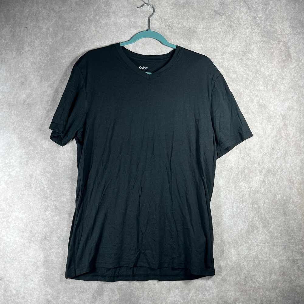 Quince Shirt Mens Large Black Short Sleeve V-Neck Minimalist Casual Everyday